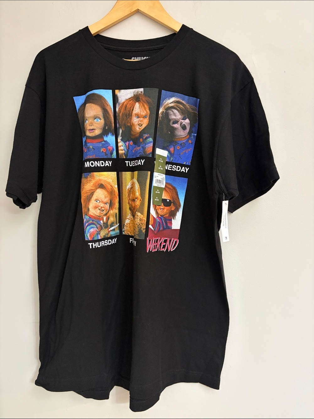Black Graphic Short-Sleeve Tee with Weekday Panels